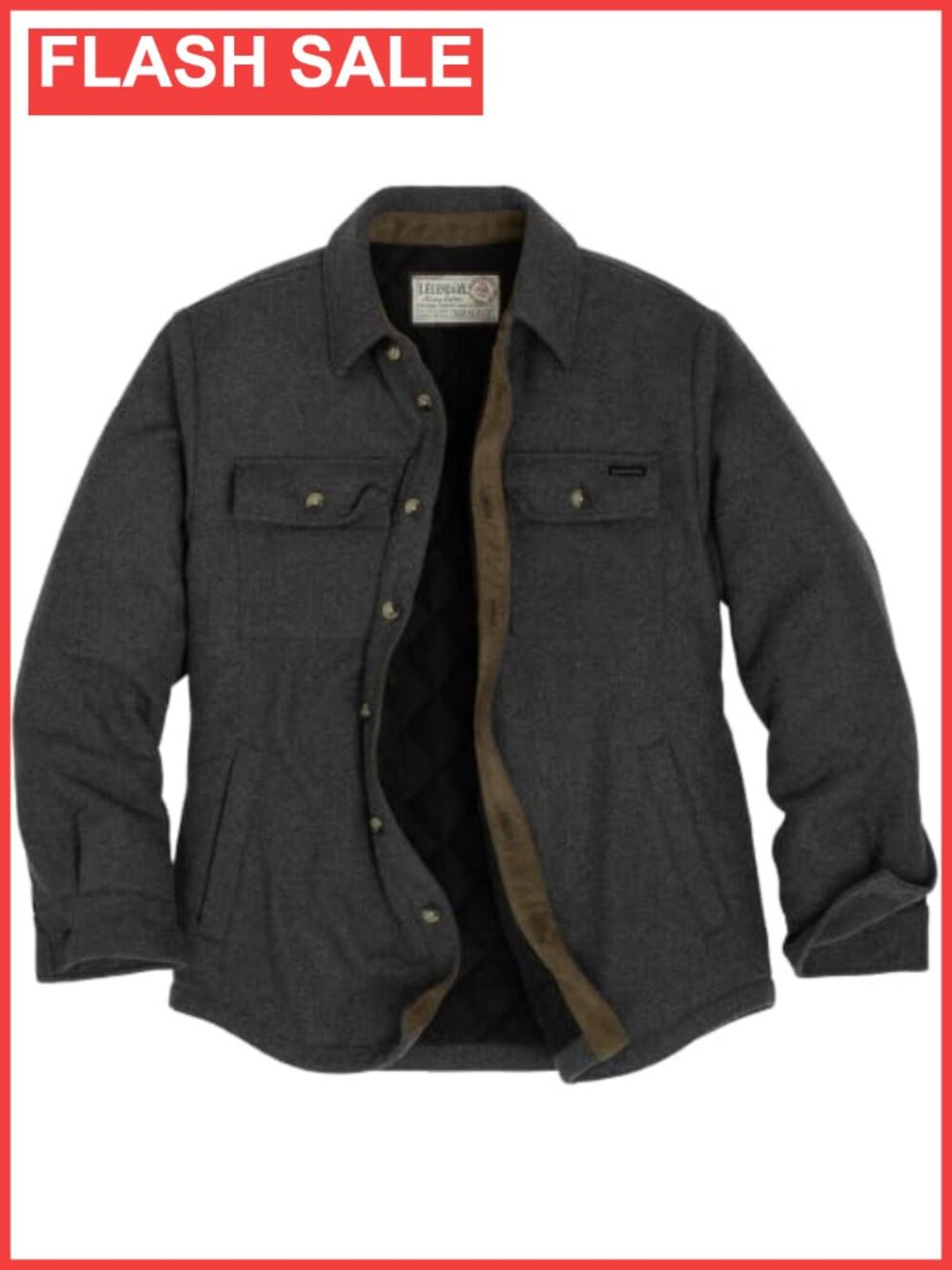 Men's Wool Blend Insulated Button Front Shirt Jacket